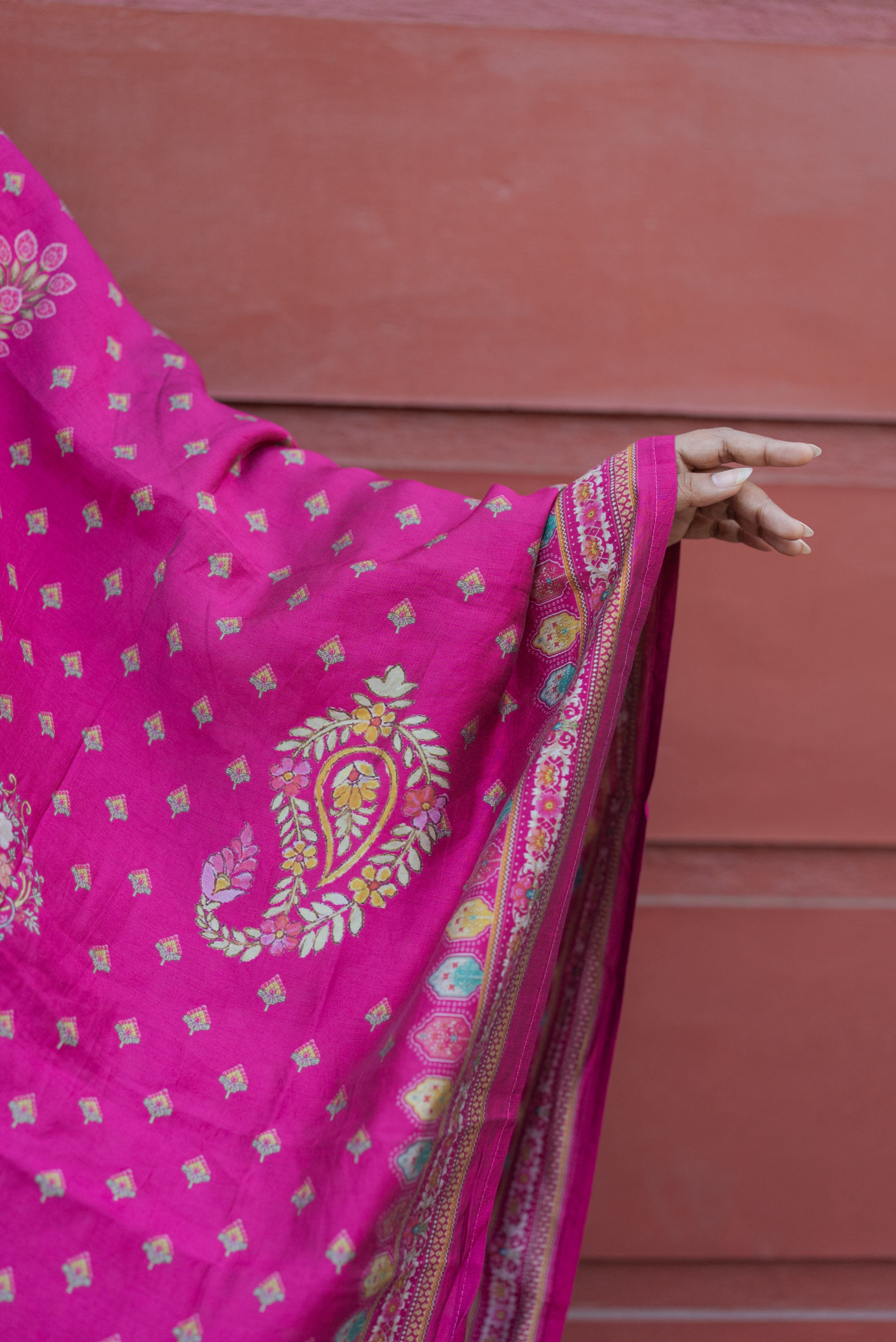 Rani Pink Muslin Silk Kurta Set