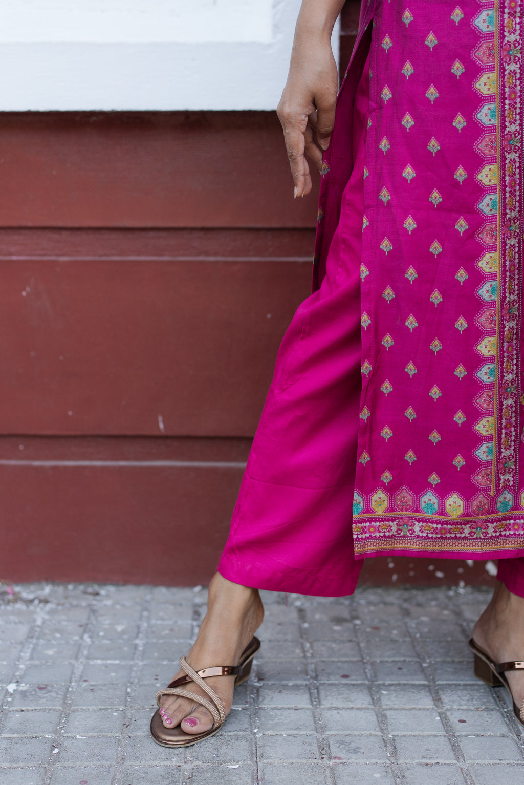 Rani Pink Muslin Silk Kurta Set