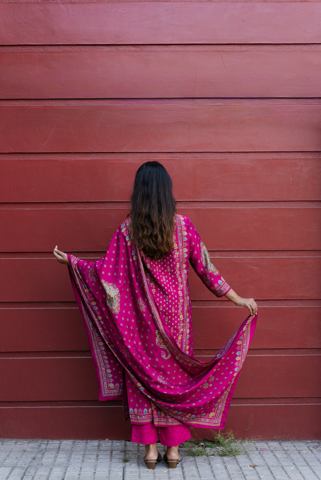 Rani Pink Muslin Silk Kurta Set