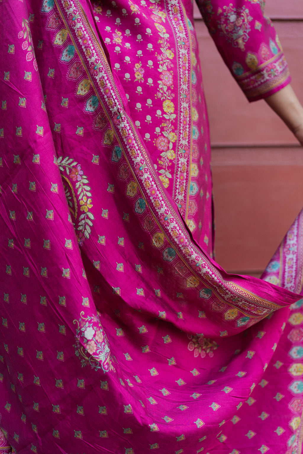 Rani Pink Muslin Silk Kurta Set