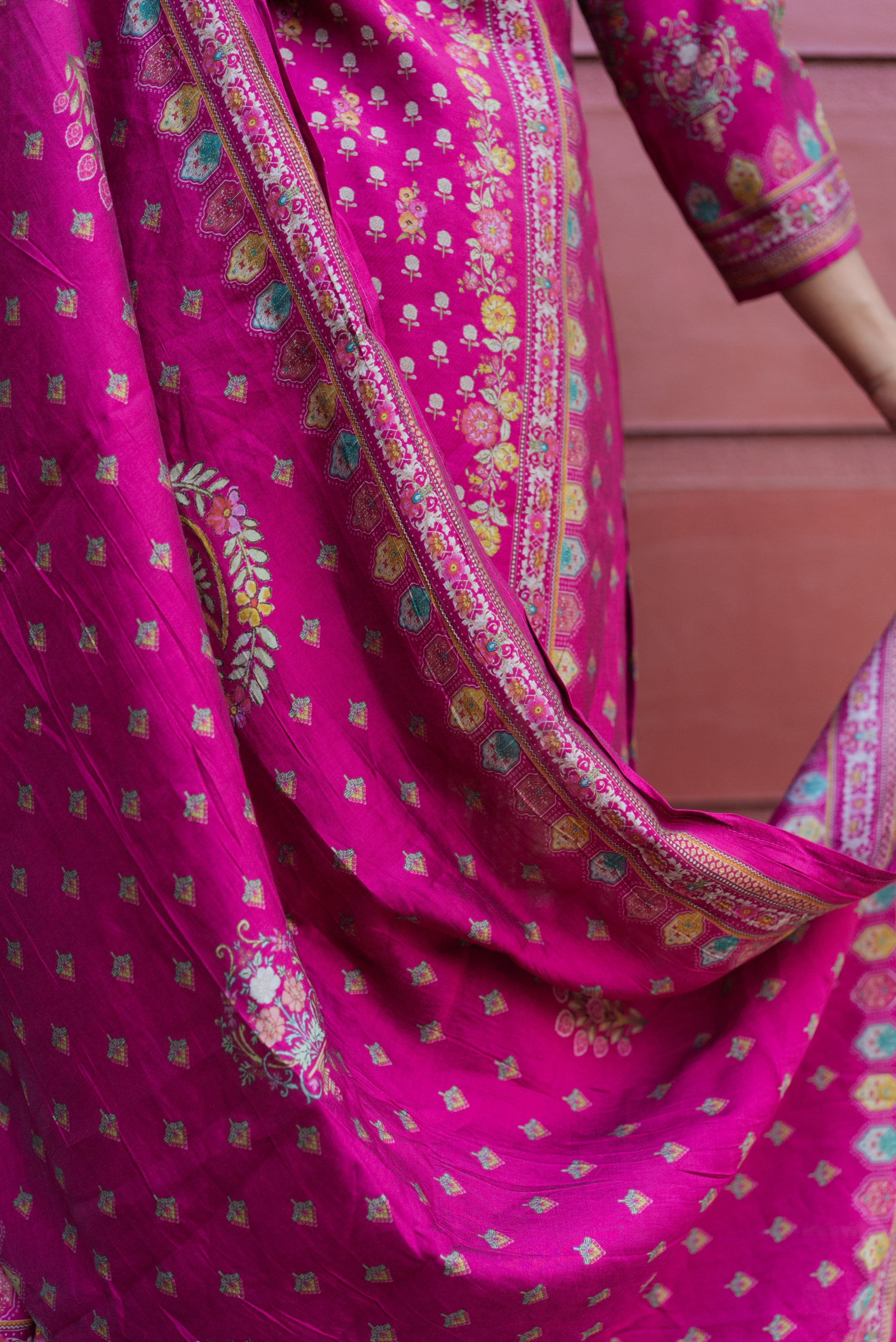 Rani Pink Muslin Silk Kurta Set