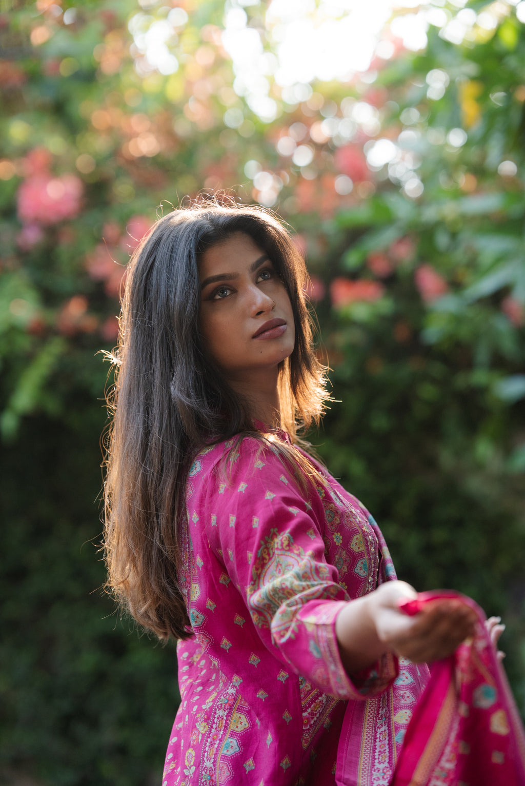 Rani Pink Muslin Silk Kurta Set