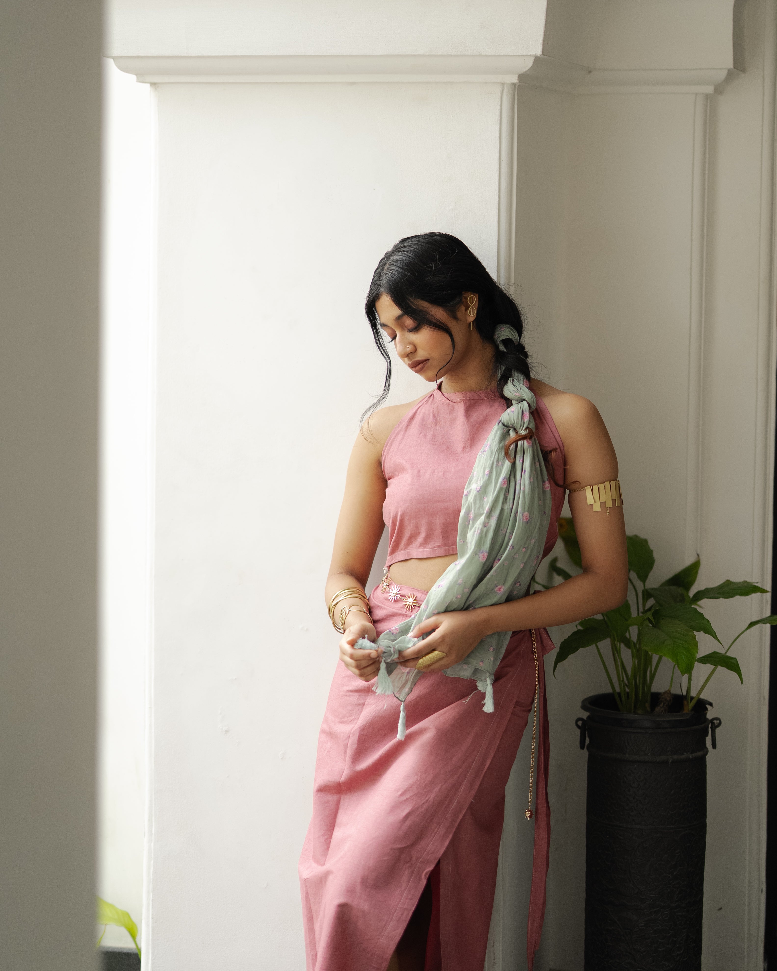 Cotton Wrap Skirt & Top Set