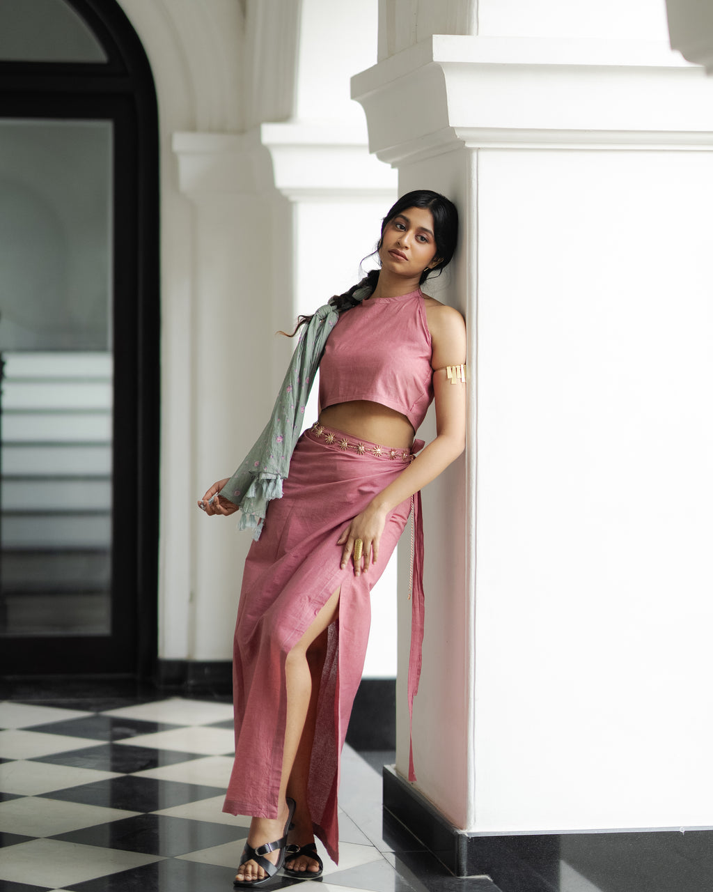 Cotton Wrap Skirt & Top Set